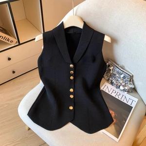 Top Senza Maniche Lavorato a Maglia da Donna Estate 2025 Nuovo Stile Francese Corto <span class=keywords><strong>con</strong></span> Fiocco e <span class=keywords><strong>Bottoni</strong></span> Elegante Scollo a V - Product Image 6