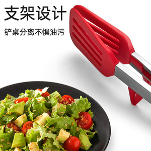 Plump Silicone Tongs 33.6cm Stainless Steel Kitchen <b>BBQ</b> Tool Multi Function Food Clamp Red Black - Product Image 4