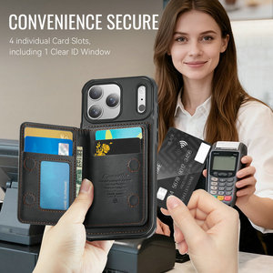 Coque de téléphone CaseMe en cuir PU avec support magnétique <span class=keywords><strong>2</strong></span>-en-<span class=keywords><strong>1</strong></span> et chargeur sans fil intégré pour iPhone 17 Pro, avec porte-cartes pour iPhone 17 - Product Image 4