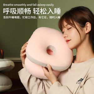 Oreiller de sieste en soie glacée en forme de U, rafraîchissant, pour étudiants et bureau, rose, vert clair, couleur unie, en coton PP, avec soutien cervical - Product Image 5