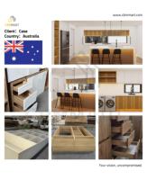 CBMmart Modern pernis hitam kayu Veneer lemari dapur kayu lapis kisi meja Pulau lampu LED meja kuarsa air terjun