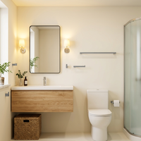 Ensemble de 5 accessoires de salle de bain en métal gris, comprenant un double porte-serviettes carré, un porte-serviettes simple, un porte-papier toilette et un kit de crochets