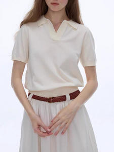 Manches courtes d'été décontractées pour femmes pour <span class=keywords><strong>Polo</strong></span> col en V pull en tricot coréen tricot blanc avec logo avant-par fabricant - Product Image 4