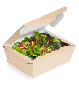 Contenedor versátil para comida para llevar, tipo ensaladera, de papel kraft blanco OSQ SALAD 600, con tapa transparente y logotipo personalizado. - Product Image 1