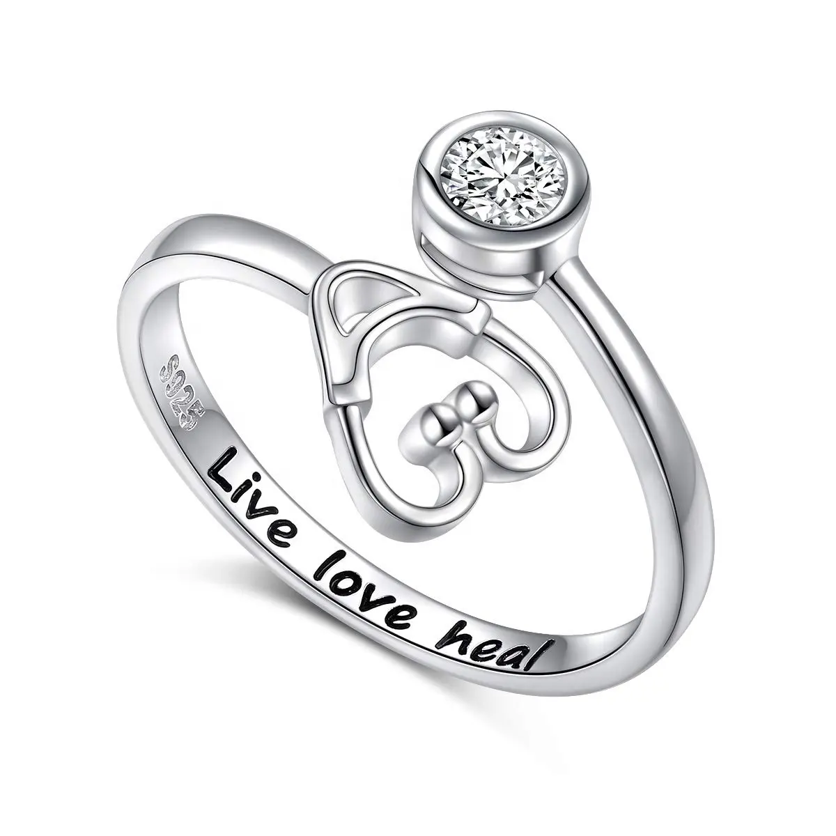 925 Sterling Silber Live Love Heal Stethoskop Ring Schmuck Feuer bestattung Ringe für Frauen