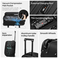 Sac à dos à roulettes compatible avec Apple Find My, sac à dos à roulettes avec pompe intégrée, sac à dos de voyage à compression automatique
