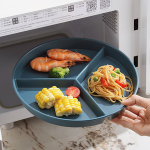 Plato redondo de tres compartimentos para control de porciones, ideal para bajar de peso, ensaladas de frutas, carne, pasta, bocadillos, platos divisorios. - Product Image 3