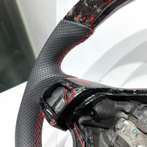 Volant personnalisé pour VW MK6 Passat Golf 5 5.5 Volant <span class=keywords><strong>de</strong></span> <span class=keywords><strong>course</strong></span> en fibre <span class=keywords><strong>de</strong></span> carbone rouge Forge avec LED avec cuir perforé 2009 - Product Image 5