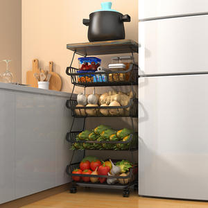 Estantes de Almacenamiento Multicapa para <span class=keywords><strong>Cocina</strong></span>, de Metal Ventilado, con <span class=keywords><strong>Techo</strong></span> de Madera y Ruedas - Product Image 4