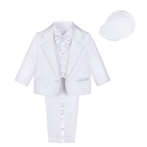 Vêtements pour enfants, ensemble uni pour tout-petits, chemise à manches longues avec nœud papillon pour enfants, tenue de cérémonie pour garçons, tenue de baptême, tenue de premier anniversaire avec chapeau - Product Image 3