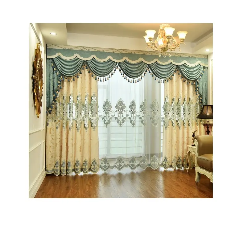 European-style luxury chenille curtain hot selling 100% polyester fabric blackout curtains