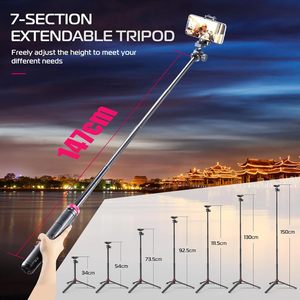 ULANZI <strong>MT</strong>-44 Aluminum Auto Open Tripod 59" Extendable Selfie <strong>Stick</strong> | 2-in-1 Phone Clip 360 Ball Head Cold Shoe Compatible - Product Image 4