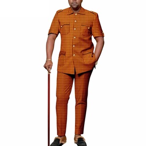 Costume Dashiki Africain Brodé pour <span class=keywords><strong>Homme</strong></span> – <span class=keywords><strong>Chemise</strong></span> à Manches Courtes Boutonnée + Pantalon Long – Ensemble 2 Pièces Décontracté pour Mariage – 100% Coton - Product Image 3