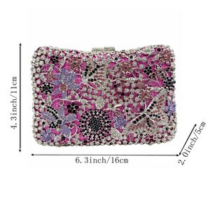 Bolso de Noche Elegante con Cristales y Mariposas Florales para Mujer, Cartera de Mano con Pedrería para Invitadas de Boda, con Cadena Extraíble - Product Image 2
