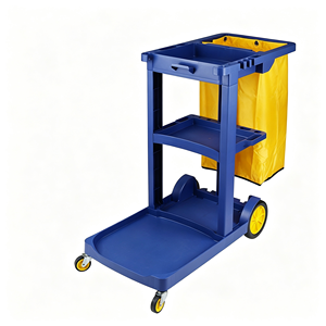 Chariot de nettoyage commercial multi-usages pour concierges avec seaux amovibles, porte-sacs poubelles et roulettes silencieuses - Product Image 2