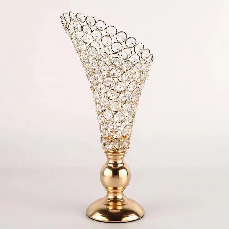 Vuelos de metal de oro Flor de flor de cristal florero boda centro de mesa para la decoración de la boda