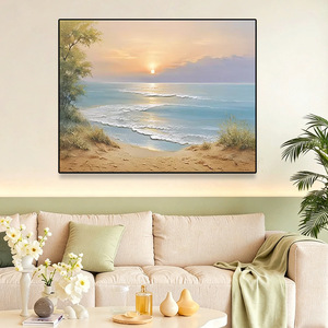 Peinture sur <span class=keywords><strong>toile</strong></span> abstraite moderne coucher de soleil sur l'océan, style neutre pour salon, chambre à coucher, décoration intérieure, tableau apaisant - Product Image 2