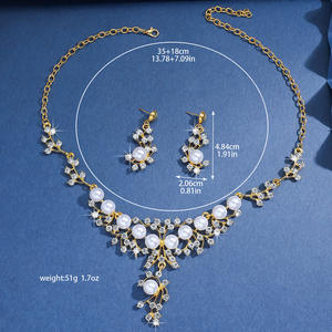 Elegante Conjunto de Collar y Pendientes de Aleación con Imitación de Perlas para Mujer, con Cristales de Estrás, Bañado en Oro/Plata/Oro Rosa, Diseño Moderno - Product Image 6