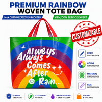 Sac de courses réutilisable arc-en-ciel, sac fourre-tout en PP tissé robuste, grande capacité, sac d'épicerie, vente en gros, OEM, ODM, usine