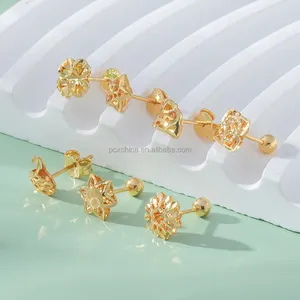 PCX Jewelry 18k solid Gold real oro au750 pawnable lovely Star diamond flower snow swan 18k Gold Earrings stud classic studs