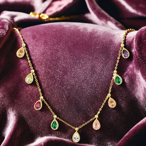 Grace <span class=keywords><strong>Jewelry</strong></span> europeo americano nuevo diseño brillante colorido Cz lágrima colgante circón joyería fina moda collares para mujeres