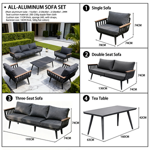 Ensemble de canapés d'extérieur modernes en aluminium avec accoudoirs en bois Mobilier de <span class=keywords><strong>jardin</strong></span> simple, double, triple siège pour le <span class=keywords><strong>salon</strong></span> ou l'hôtel - Product Image 2