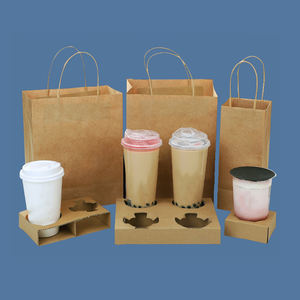 Bolsa de papel Kraft desechable con asa plana para comida de restaurante personalizada - Product Image 5