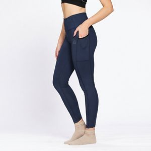 Leggings de fitness pour femmes en lycra bleu marine avec poche pour téléphone portable, longueur cheville, collants de sport extensibles et souples pour tenue active - Product Image 1