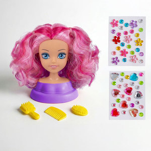 Mini Plastic Styling Head with Green Yellow Hair Brush Comb Stickers DIY Toy for Girls Age 5 7 Years - Product Image 4