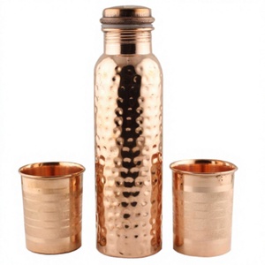 Ensemble de bouteilles d'eau en cuivre pur à texture martelée, ensemble de gourdes en cuivre rustique classiques faites à la main - Product Image 1
