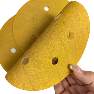 Papel de <span class=keywords><strong>lija</strong></span> superrecubierto de arena dorada <span class=keywords><strong>Circular</strong></span> de 6 agujeros de 5 pulgadas, herramienta abrasiva con respaldo de fieltro de arena amarilla de 125mm - Product Image 4