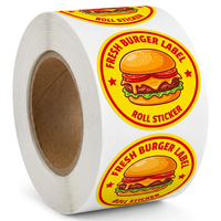 Rouleau d'autocollants ronds personnalisés certifiés, en vinyle imperméable, pour étiquettes alimentaires transparentes de hamburgers, rouleau d'étiquettes adhésives pour emballage de marque