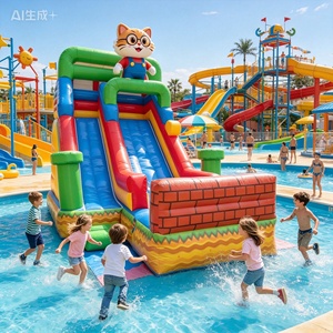 Tobogán Acuático Inflable Personalizado con Diseño <span class=keywords><strong>de</strong></span> Dibujos Animados y Piscina, Brincolín Acuático <span class=keywords><strong>de</strong></span> PVC para Niños, Ideal para Fiestas <span class=keywords><strong>de</strong></span> <span class=keywords><strong>Verano</strong></span> en el Patio Trasero o <span class=keywords><strong>Alquiler</strong></span> Comercial - Product Image 1