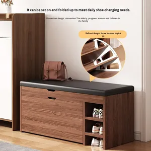 Banco de Madera <span class=keywords><strong>Moderno</strong></span> para el Hogar con Cojines Suaves y Duraderos, con Armarios y Estantes Integrados para Zapatos, para la Entrada o el <span class=keywords><strong>Recibidor</strong></span> - Product Image 4