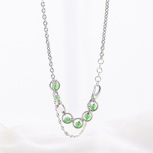 Japanese Korean Style Green Beaded Layered Necklace <b>Titanium</b> Steel Geometric Circle Design Unisex Trendy Fashion Jewelry - Product Image 1