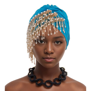 Vente en Gros Dernière Collection Coiffes Nigérianes Aso <span class=keywords><strong>Oke</strong></span> pour Femmes, Bandeaux à Paillettes et Perles Dorées, Turbans Musulmans Africains de Luxe Unis - Product Image 5