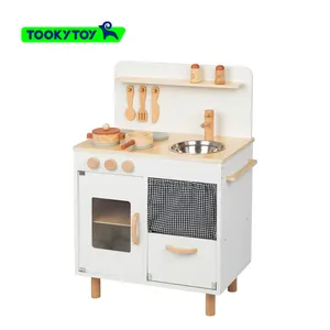 Wooden Cream Style Kitchen Toy Simulation Kitchen Cooking And Cooking Sink Table Play Home Simulation Cooking Set