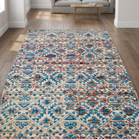 Tapis moderne en laine noué à la main de l'Uttar Pradesh, style tribal géométrique vieilli, style Navajo, imperméable, à poils moyens, pour couloir