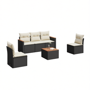 Ensemble de canapés de jardin en rotin noir, 6 pièces, meubles d'extérieur modernes avec coussins en mousse haute densité pour terrasse ou cour - Product Image 1