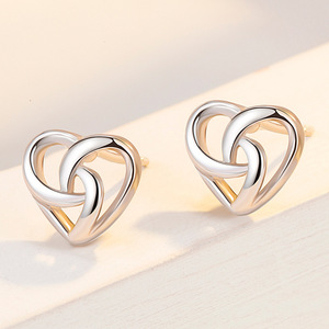Collar de Moda Coreano con Dije de Corazón Entrelazado, Chapado en Plata, Acero Inoxidable, para Mujer - Product Image 3
