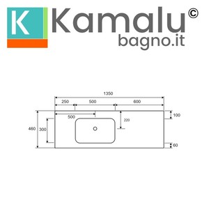 Kamalu KLIT-1300SS 135cm lavandino bagno solido superficie incassata Design - Product Image 2