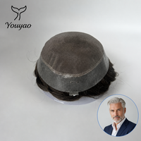 En stock, prêt à être expédié : Prothèse capillaire pour homme en mono, système capillaire indien avec nœuds blanchis V-Loop sur le devant, 8x10 et 7x9 pouces