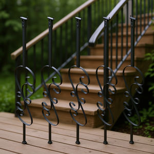 Balustre en forme de S pour terrasse, 44 pouces, noir satiné, pour rampe d'escalier en spirale, décoratif, lot de 5 - Product Image 2