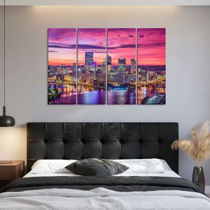 City Skyline <b>Canvas</b> Print: Vibrant Urban Nightscape <b>Wall</b> Art,SET OF 4 <b>CANVAS</b> - Product Image 3