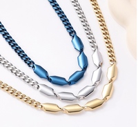 Collier chaîne cubaine en acier inoxydable unisexe 55 cm 8 mm, bijoux de mode, stations géométriques, plaqué or 18 carats, vente en gros