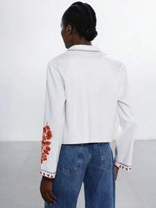 Chaqueta Unisex Blanca de Pato con Diseño Floral en Lona, Largo Regular, Ecológica, Acolchada, Informal, para Fiestas, con Forro de Algodón - Product Image 4