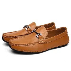 Chaussures <span class=keywords><strong>bateau</strong></span> confortables pour hommes en <span class=keywords><strong>cuir</strong></span> véritable à bout carré, décontractées avec fonction antidérapante pour le printemps, l'été, l'automne et l'hiver - Product Image 3