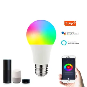 Lampu pintar WIFI 12W Alexa, kontrol aplikasi lampu rumah Google bohlam pintar, lampu LED Tuya banyak warna samping tempat tidur ajaib