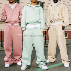 Conjunto de 2 Piezas de Alta Calidad: Sudadera Corta con Capucha y Pantalones Deportivos Holgados, Traje Deportivo para Hombre, Diseño de Chándal - Product Image 2