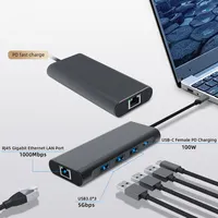 Penjualan Laris Laptop Universal Mac Book USB Tipe C Ke RJ45 Ethernet 5 In 1 Stasiun Dok USB C Hub Mendukung PD 100W